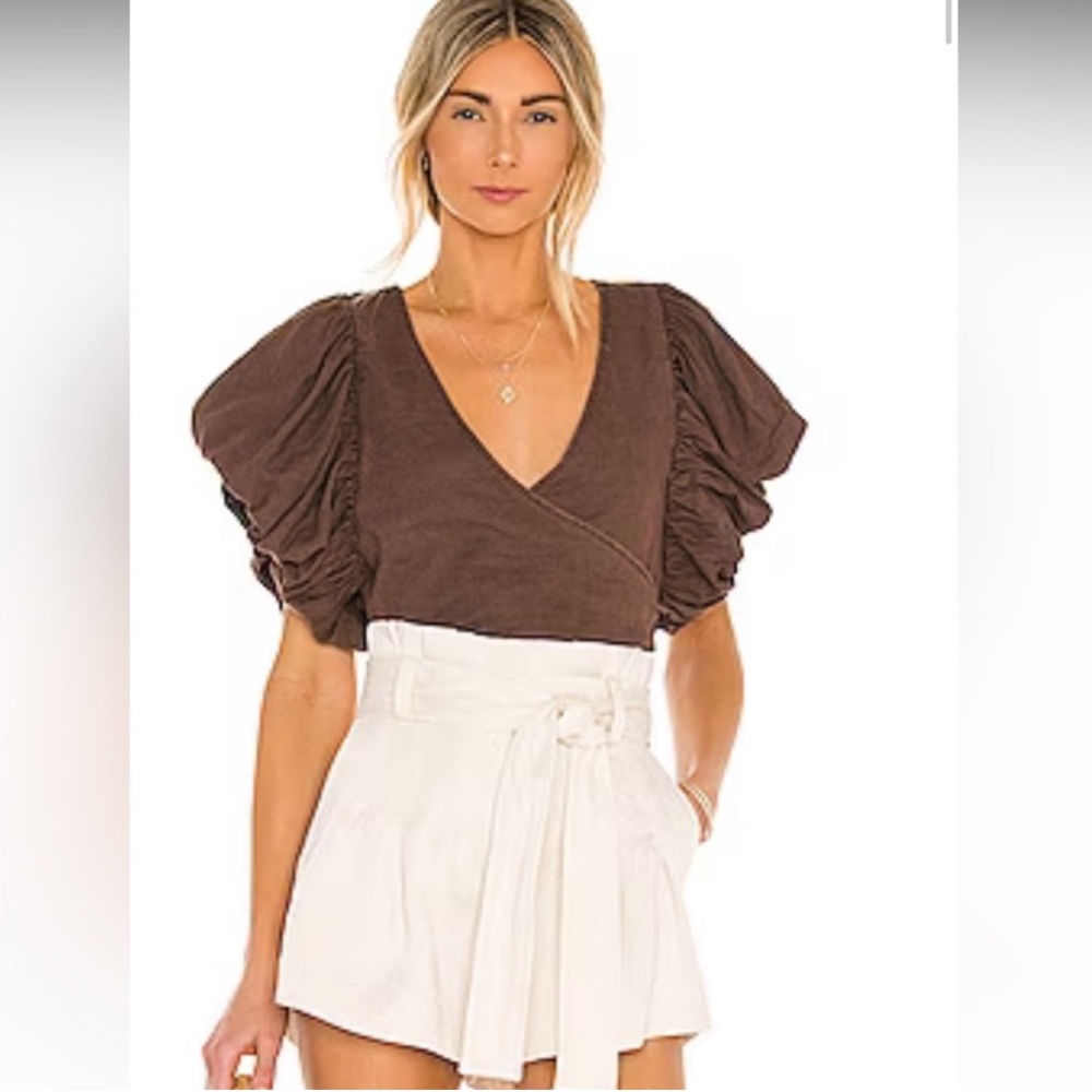 Free People Brown Puff Crop Top